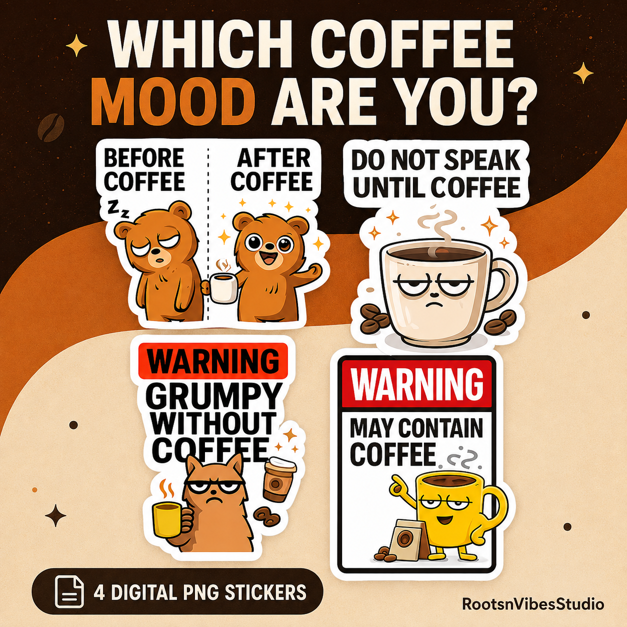 Funny Coffee Stickers · Four PNG Bundle preview